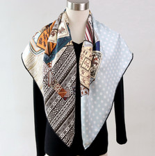 Pure 18 Momme Twill Silk 88X88cm Square Shawl Neckerchief horse Print Scarf Wrap