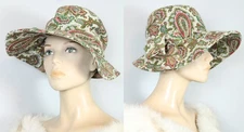 Vtg MR. JOHN jr SAKS FIFTH AVENUE Paisley Print Wide Brim Hat w/ Side Bow