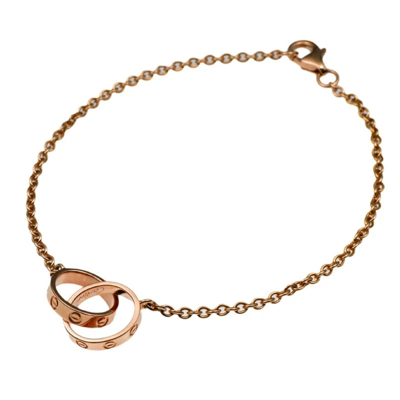 Auténtico brazalete CARTIER Baby Love cadena oro rosa 18 quilates anillo doble encanto Foto 2 de 4