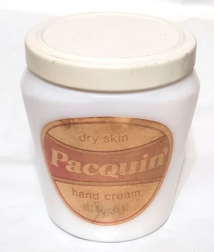 Vintage Pacquin Hand Cream White Milk Glass Jar with metal Lid
