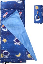 Toddler Nap Mat with Removable Pillow and Minky Blanket,Soft Rolled Napping M...