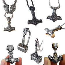 Thor Hammer Mjolnir Pendant – Heavy Stainless Steel Viking Necklace with Chain