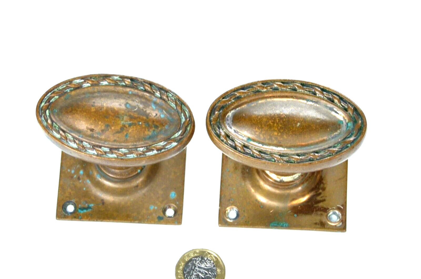 BEAUTIFUL PAIR HEAVY QUALITY ANTIQUE BRONZE/COPPER ALLOY OVAL DOOR