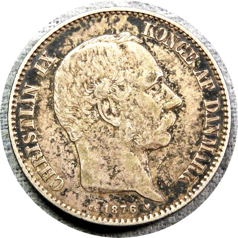 elf Denmark 2 Kroner 1876 Silver  Christian IX 