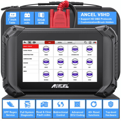 ANCEL V5 HD Heavy Duty Truck Diagnostic Tool OBD2 All System Scanner DPF Regen