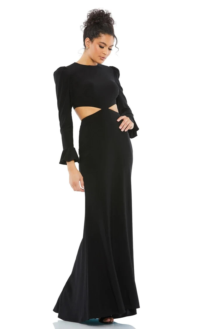Mac Duggal Black Cutout Detail Long Sleeve Trumpet Gown Size 8 $398