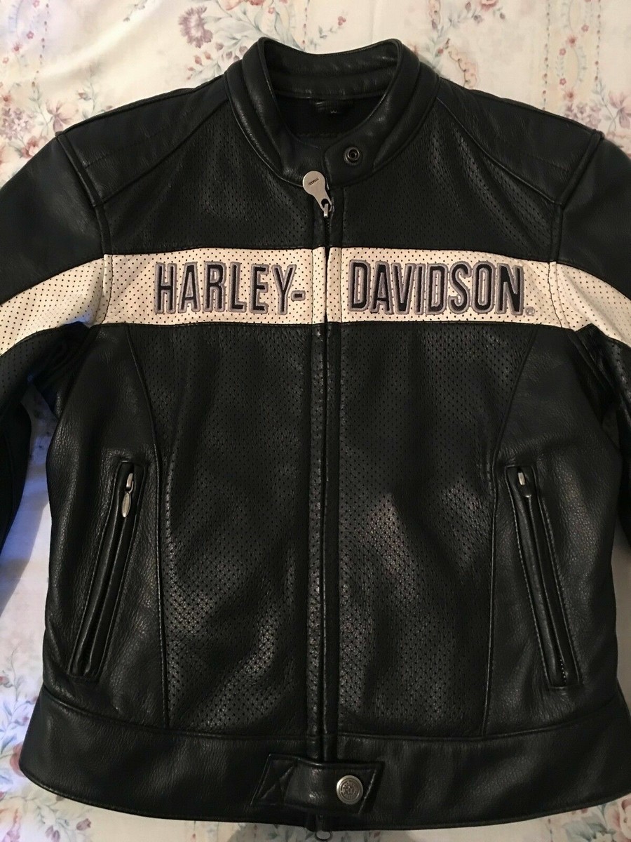 Harley Davidson Leather Jacket Perforated Black & White Harley Davidson Leather Jacket Perforated Black & White