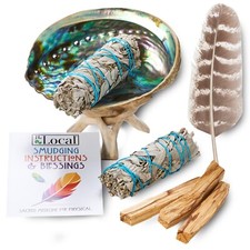 White Sage Smudge Stick KIt 2 Sage Bundles, 3 Palo Santo Sticks, Shell Smudging