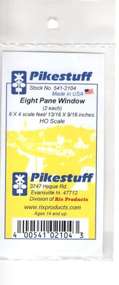 HO Scale Pikestuff 541-2104 Eight Pane Window pkg (2)