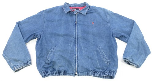 Rare VTG POLO RALPH LAUREN Pony Denim Jean Full Zip Bomber Jacket 90s Blue SZ XL