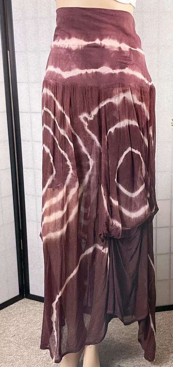 Now And Then Fold Over Skirt Tie Dye Layered Brown Chocolate Medium