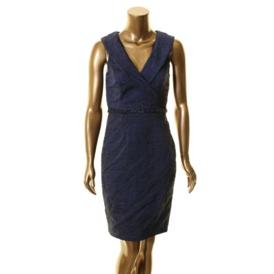 DECODE 1.8 NEW Women's Navy Embellished Crinkle Sheath Dress 10 TEDO