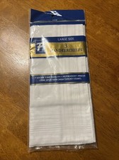 Set 3 Large Paris Accessories Inc White Satin Stripe Cotton Blend Handkerchiefs