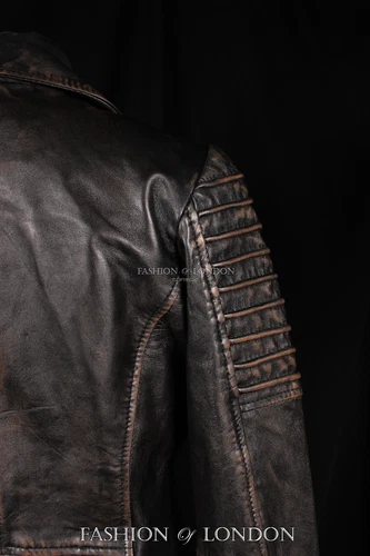 Ladies JENNER Biker Fitted Jacket Black Washed Vintage Look Soft Leather Jacket - Picture 12 of 13
