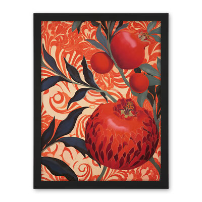 Pomegranate Tree Grove Red Blue Artwork Floral Patterns Framed Art Picture 18X24