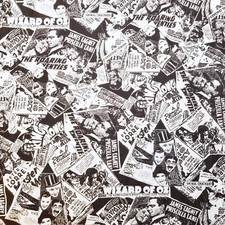 Vtg Knit 30s Hollywood Movies News Print Collage Headlines Fabric 2 Yards