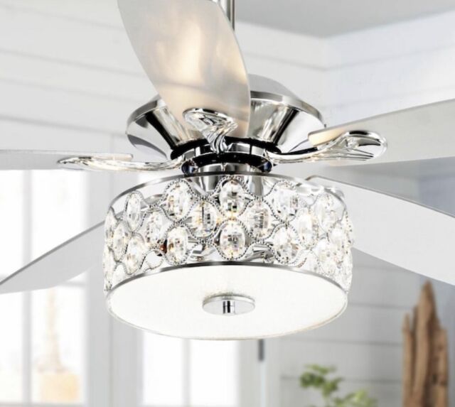 Ceiling Fan 52 In Indoor Chrome Crystal, Chandelier Ceiling Fan With Light