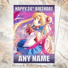 Sailor Moon birthday card. 5x7 inches. Personalised, plus envelope. Anime card.