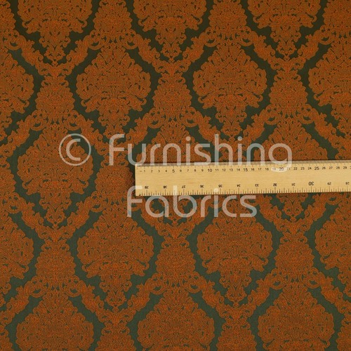 Fire Treated Embroidery Textured Damask Floral Orange Chenille Upholstery Fabric - Picture 5 of 5
