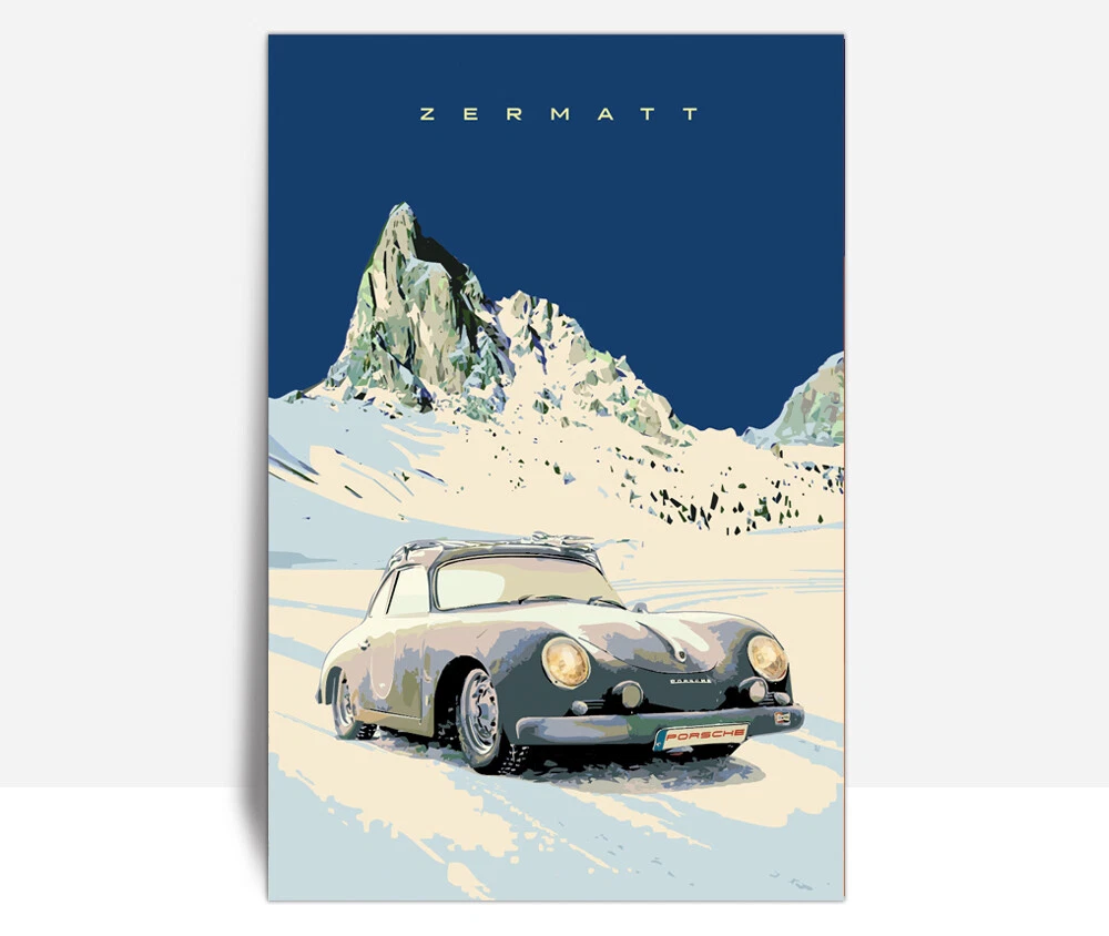 Porsche 356 Zermatt Vintage Car Poster. Aluminum Poster Aluminum 36