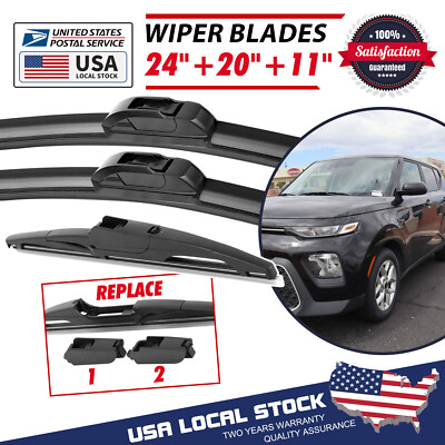 Set of 3 DIRECT CONNECT FRONT&REAR OEM QUALITY WIPER BLADES KIT SIZE 24''&20''&11''