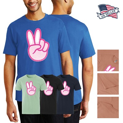 Mens Digital Image Print Easter Bunny Fingers Cotton Crew Neck Short Sleeve