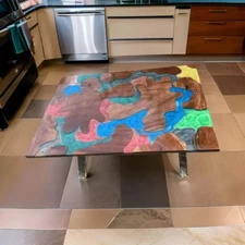 36"x24" Unique Epoxy Design Dining Table Handmade Wooden Furniture Custom Decors