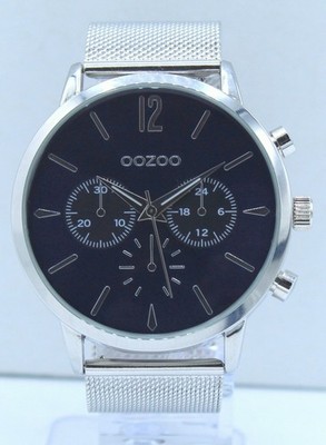 SALE Oozoo Design Herrenuhr Ø48mm Milanaiseband silber/dunkelblau C10358ML