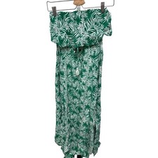 Japna Tropical Green & White Leaf Print Strapless Maxi Dress