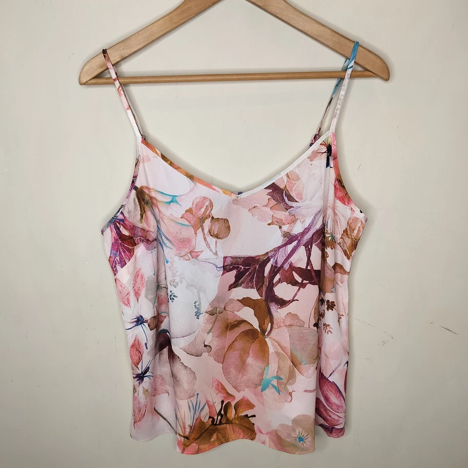 White House Black Market Floral Camisole Tank Medium Women's Watercolor Pink - Image 2 of 4