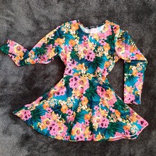 Boho Ibiza Skater Kleid Tropical Blumen Hawaii Print Sommer Dress Stretch S/M