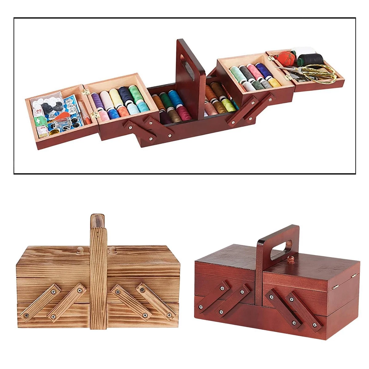 Scatola Da Cucito In Legno Nagoyuki – Kit Completo Con Forbici, Aghi, Fili E Accessori – 14,8x13,6x7,7 Cm – Per Riparazioni E Hobby