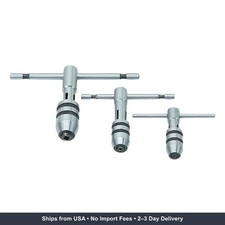 3 Piece T Handle Tap Wrench Set with Jaw Opening 1/16"-5/32", 5/32"-1/4", 1/4"-1
