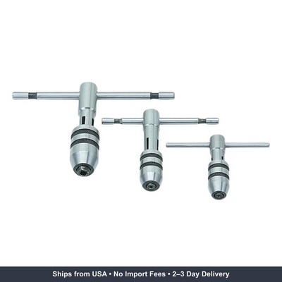 3 Piece T Handle Tap Wrench Set with Jaw Opening 1/16''-5/32'', 5/32''-1/4'', 1/4''-1