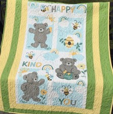 Baby Quilt. Unisex Baby Quilt. Honey Bear Quilt. Happy Quilt. Sunshine Rainbow