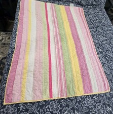 Pottery Kids Crib Quilt Multicolor Striped Pink Yellow Green White