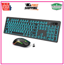 Backlit Large Print Wireless Keyboard and Mouse Combo, 2.4G Full Size Keyboar...