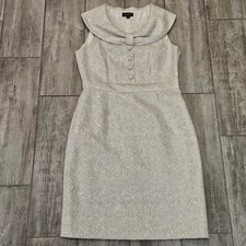 Tahari Metallic Brocade Sheath Dress Women 10 Portrait Collar Elegant Formal 