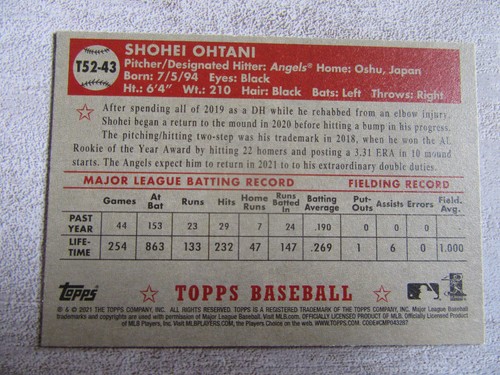 2017, 2019 & 2021 TOPPS - SHOHEI OHTANI - Nos. OS-80, HW16, T52-43 & 367 4 CARDS - Picture 17 of 21