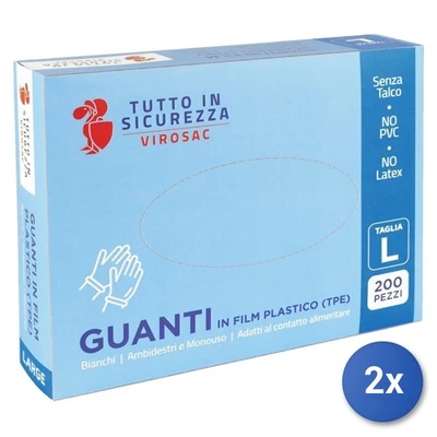 2x Guanti 200 Pezzi Tpe Monouso L Virosac