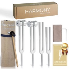 Healing Tuning Forks Set 128Hz 136.1Hz 256Hz 384Hz with Mallet  Bag