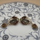 Vintage Emmons Glass Clip Earrings, Gray Brown Green Dangle, Signed, Estate — photo 5