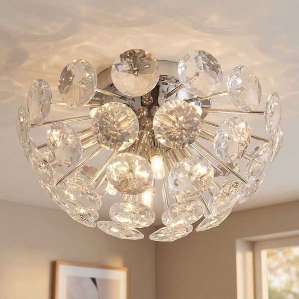 Deckenlampe Deckenleuchte Esszimmerlampe Kristalle Silber 10 Flammig D 39 Cm-image