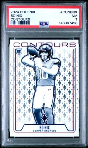 146367498 Bo Nix 2024 Panini Phoenix #CON-BNX Contours Rookie RC PSA 7