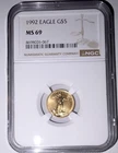 U.S. Mint American Eagle 1992 $5 Gold MS 69 NGC Business Strike Coin 8698026-067