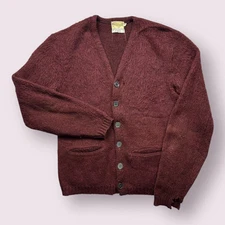Vintage Men’s Parkton Mohair Cardigan 50s 60s Size Small Red FLAWS Rare Sweater