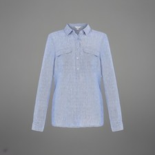 Monsoon Blue Linen Part Buttoned Artisan Workwear Smock Shirt Blouse Uk 12