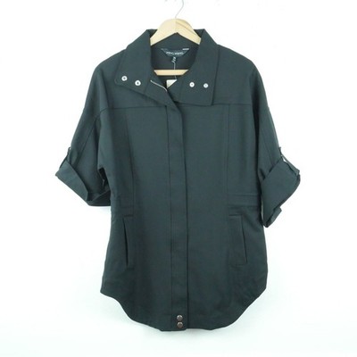 Ming Wang XS Jacket Roll Tab Sleeve Black Ponte Knit Modern Lagenlook Minimal