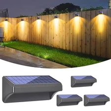 Fence Solar Lights 4 Pack - Waterproof LED Warm White & Color Glow Outdoor