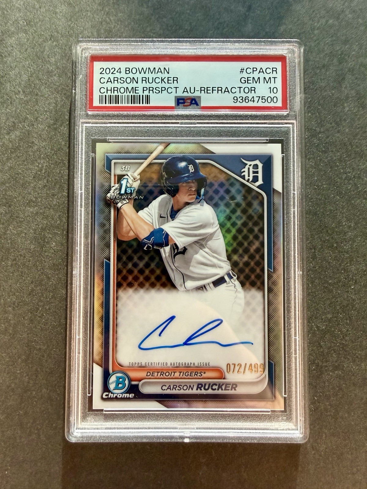 2024 Bowman Carson Rucker 1st Chrome Refractor /499 Auto PSA 10 Tigers #CPA-CR